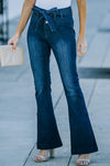 High Rise Belt Attached Flare Jeans
