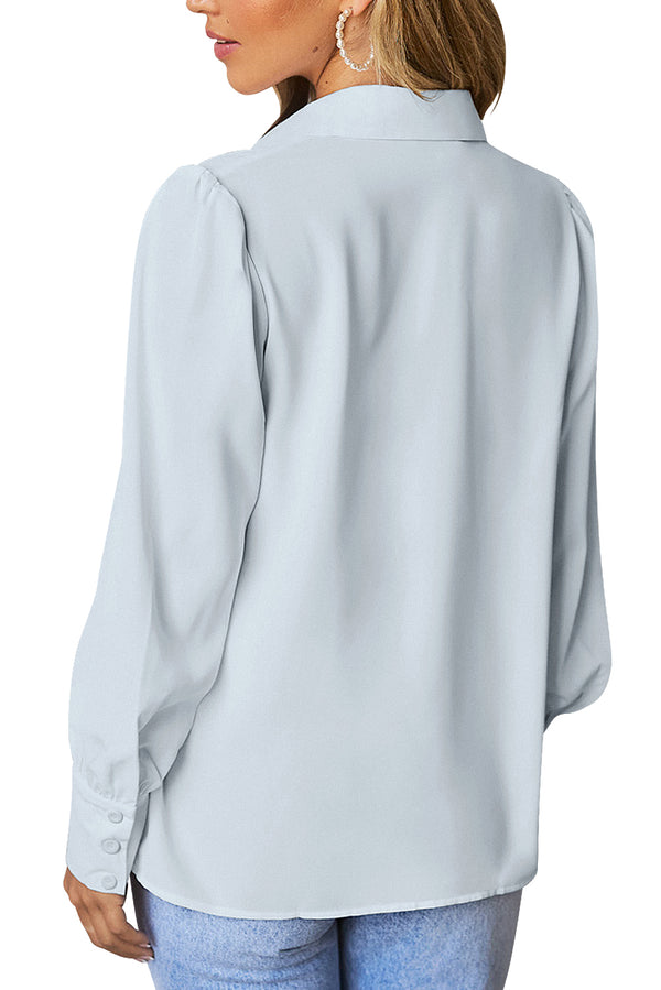 Women’s V Neck Long Sleeve Chiffon Balloon Sleeve Work Blouses