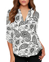 Women's Business Casual V Neck Cuffed Sleeves Work Blouse Top