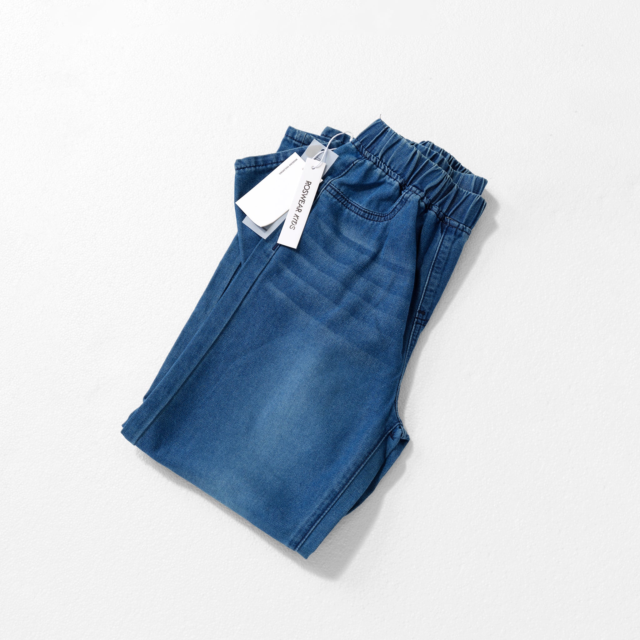 Roswear Kids Boys Wide Leg Jeans Elastic Waist - Classic Denim Blue