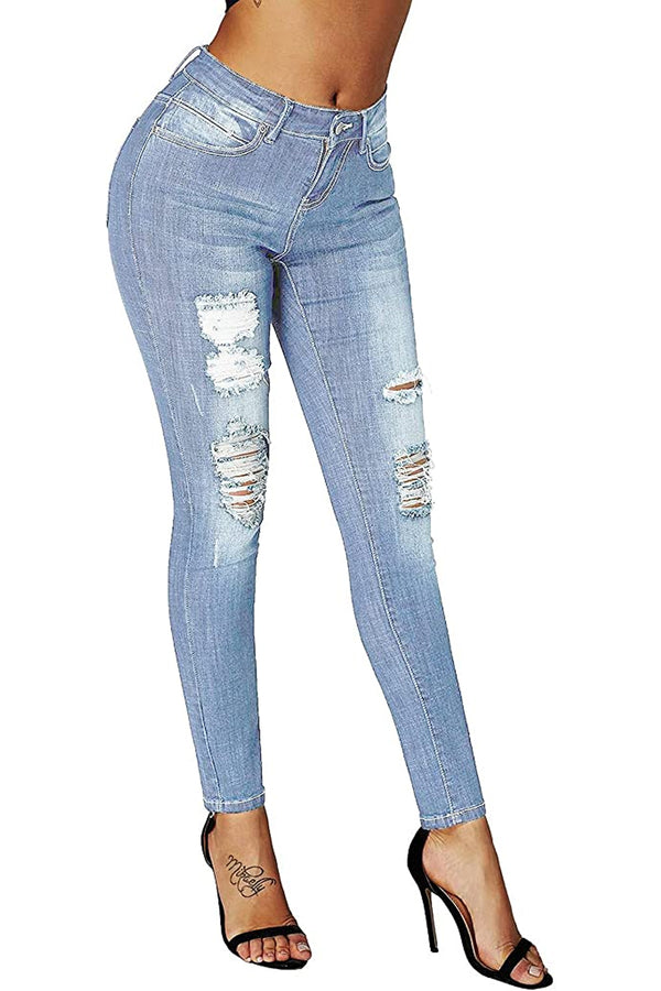 Mid Rise Ripped Ankle Skinny Jeans