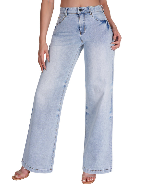 roswear Women's Wide Leg Jeans High Waisted Stretchy Y2k Baggy Jeans Tummy Control Trouser Jeans