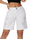 Women’s Wide Leg High Waisted Stretchy Ripped Cuffed Denim Jeans Shorts
