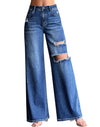 Baggy Wide Leg Boyfriend Trendy High Waisted Ripped Stretchy Denim Jeans