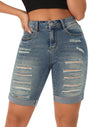 Mid Rise Hollow-out Ripped Bermuda Shorts