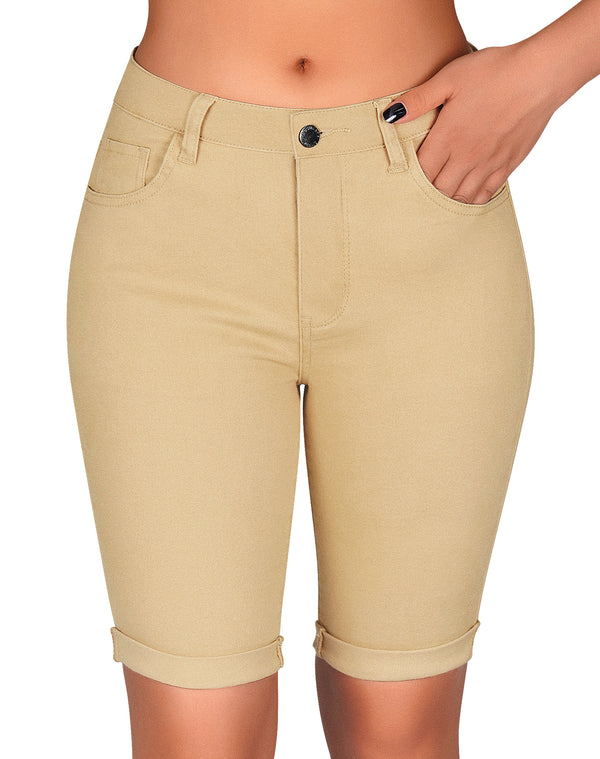 High Rise Vintage Rolled-up Bermuda Shorts