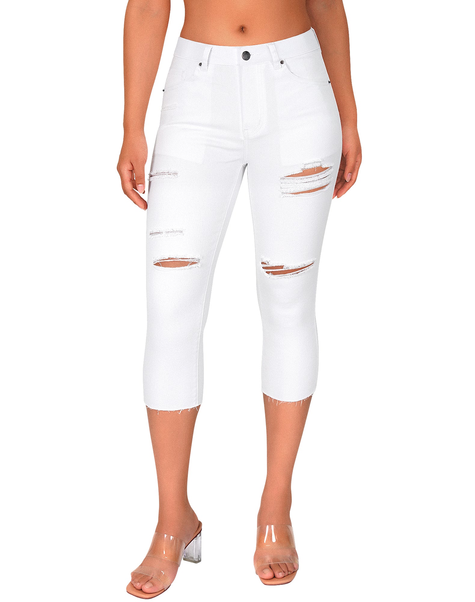 Ripped Cropped Stretchy Capri Jeans