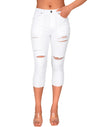 Ripped Cropped Stretchy Capri Jeans