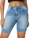 High Waisted Bermuda Shorts Stretchy Knee Length Jean Shorts