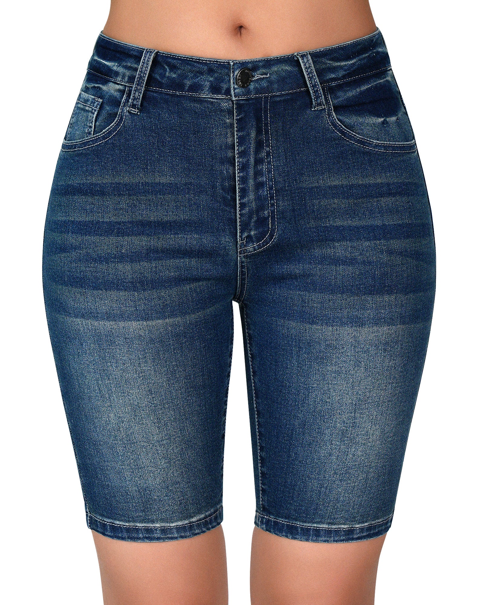 High Waisted Bermuda Shorts Stretchy Knee Length Jean Shorts