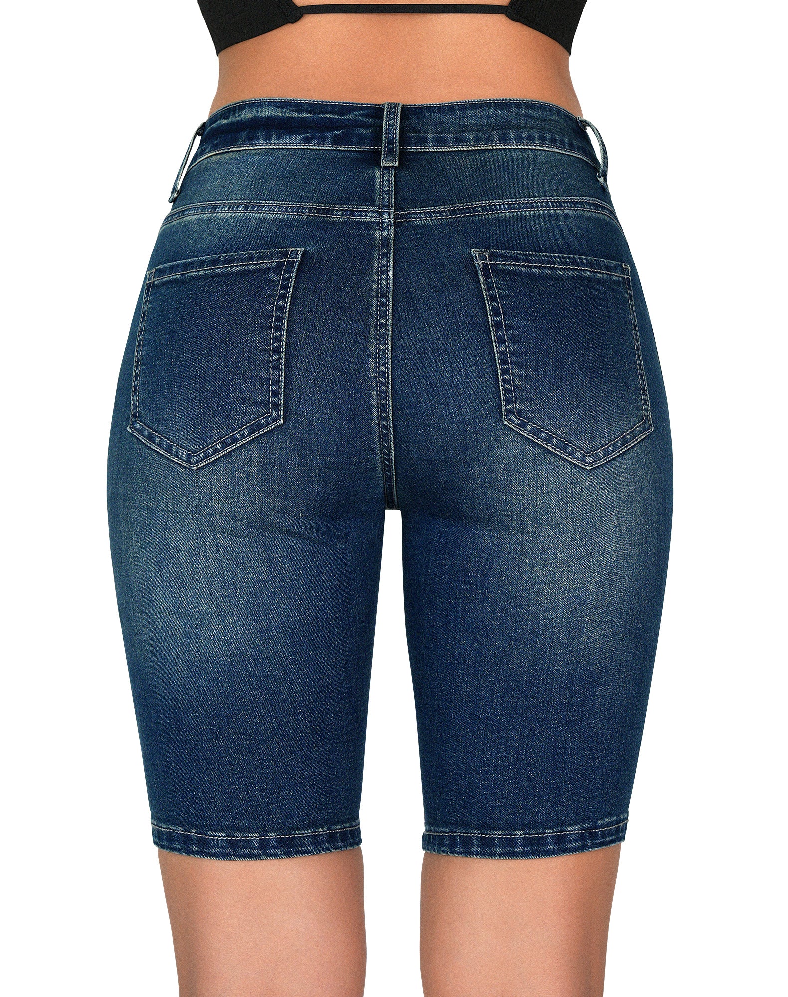 High Waisted Bermuda Shorts Stretchy Knee Length Jean Shorts