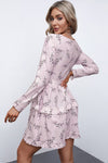 Pink Floral Print Ruffle Hemline Wrap Mini Dress