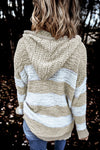 Apricot Color Block Side Slit Knitted Hooded Sweater