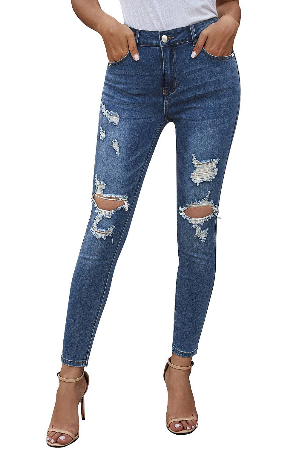 Mid Rise Ripped Stretch Skinny Jeans