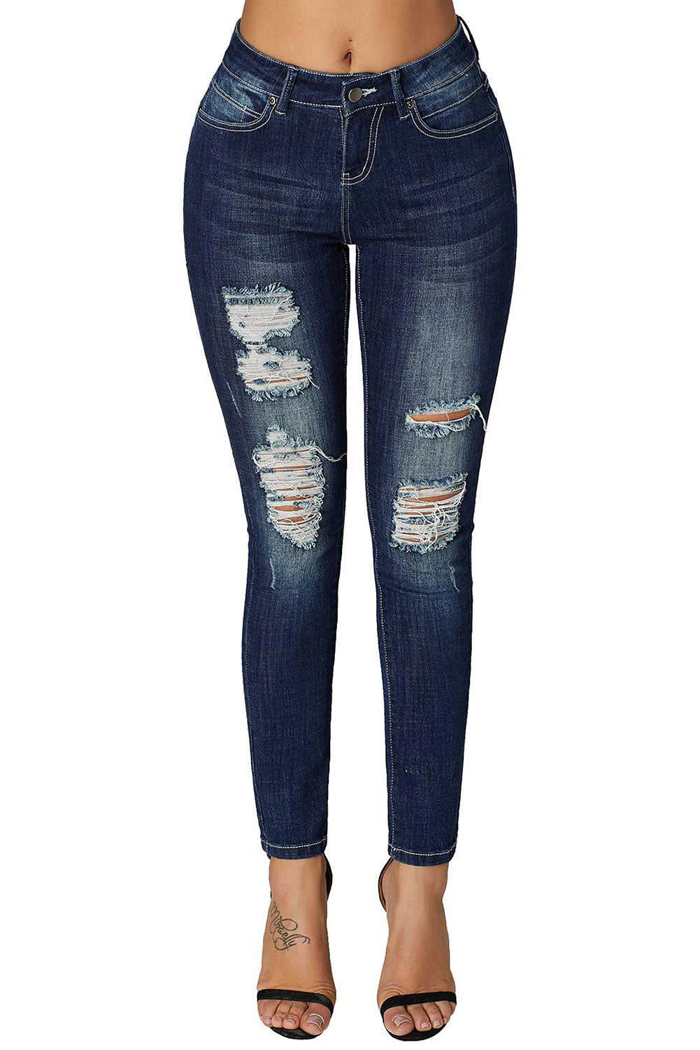 Mid Rise Ripped Ankle Skinny Jeans#color_dark-blue-wash