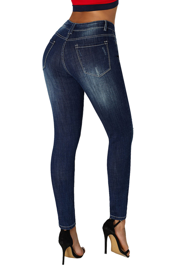 Mid Rise Ripped Ankle Skinny Jeans#color_dark-blue-wash