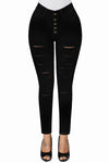 High Rise Buttons Belt Skinny Jeans#color_black