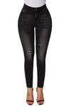 High Rise Ripped Stretchy Skinny Ankle Jeans#color_black