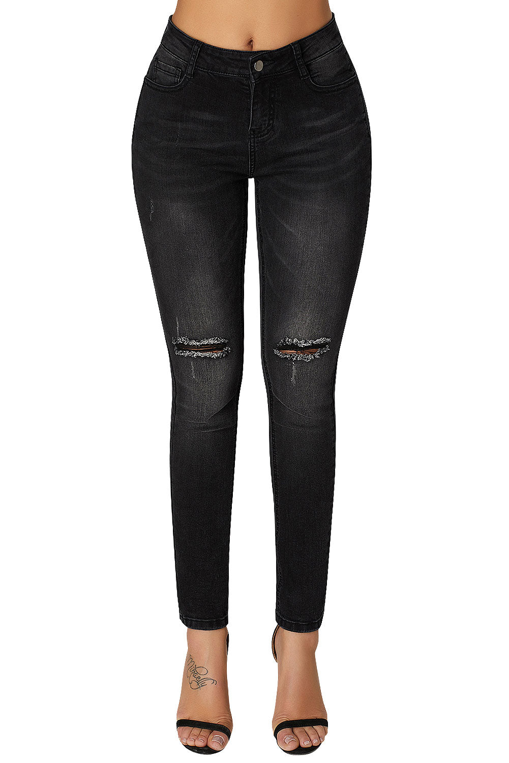 Mid Rise Ripped Stretchy Skinny Jeans