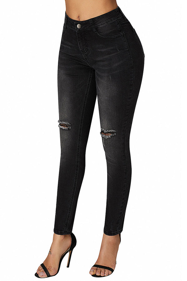 Mid Rise Ripped Stretchy Skinny Jeans