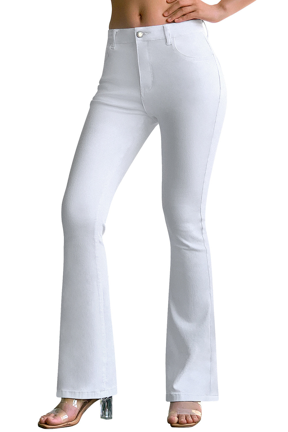Roswear Women's High Waisted Bell Bottom Jeans - Ripped Flare Stretchy Denim