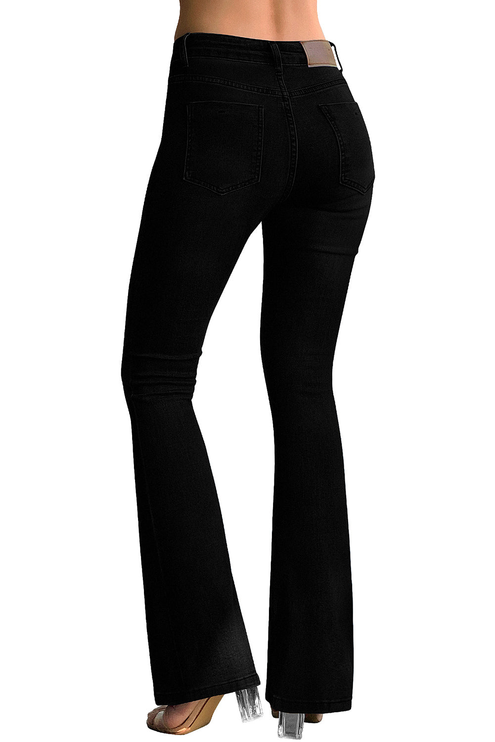 MID RISE STRECTHY FLARE JEANS#color_black