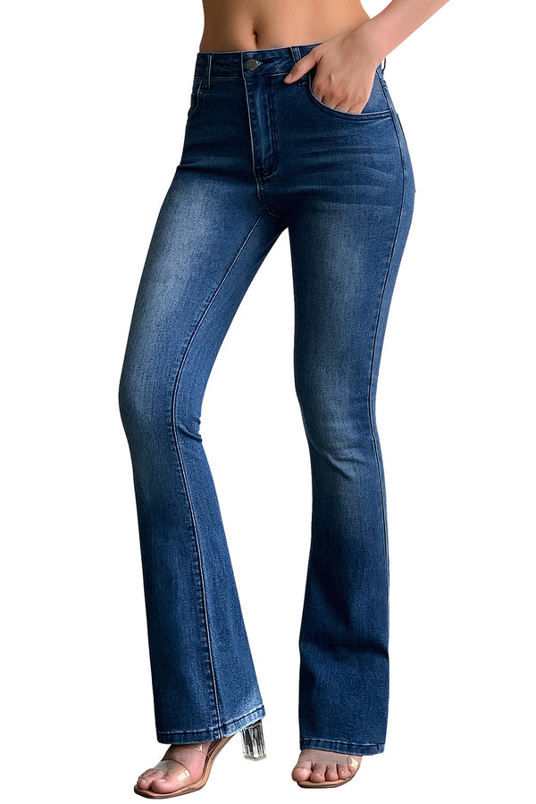 MID RISE STRECTHY FLARE JEANS#color_blue