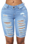 Mid Rise Hollow-out Ripped Bermuda Shorts