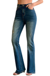 High Rise Ripped Raw Hemline Flare Jeans#color_light-blue-wash