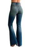 High Rise Ripped Raw Hemline Flare Jeans#color_light-blue-wash