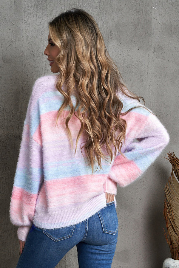 Pink Colorblock Tie-dye Mohair Sweater