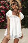 Lace Splicing Square Neck Cap Sleeve Top
