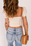 Shirred Square Neck Puff Sleeve Crop Top