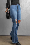 High Rise Hollow-out Raw Hem Flare Jeans