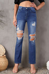 High Rise Distressed Ankle Flare Jeans