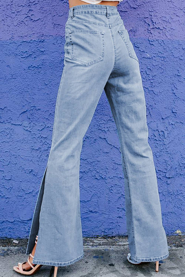 High Rise Wide Leg Split Hemline Flare Jeans