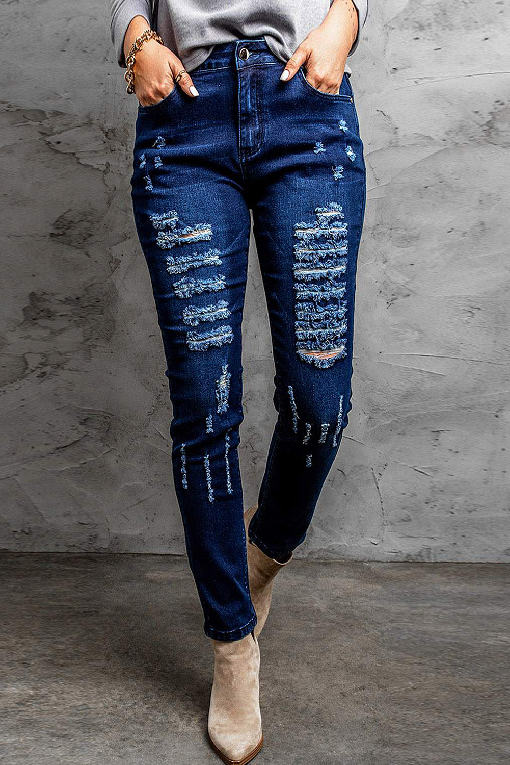High Rise Ripped Skinny Jeans