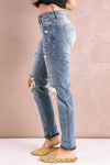 Mid Rise Hollow-out Ripped Slim Jeans