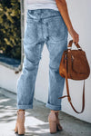 High Rise Patchwork Drawstring Straight Jeans