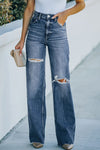 High Rise Ripped Straight Legs Loose Jeans